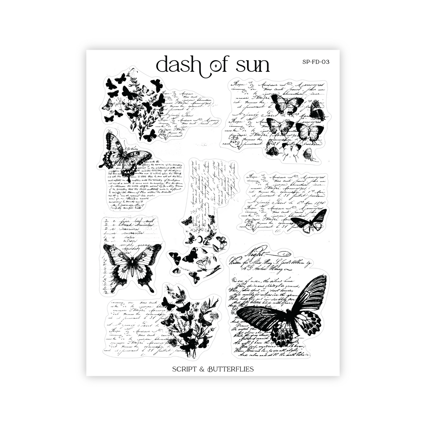 Script & Butterflies | Foiled Stickers
