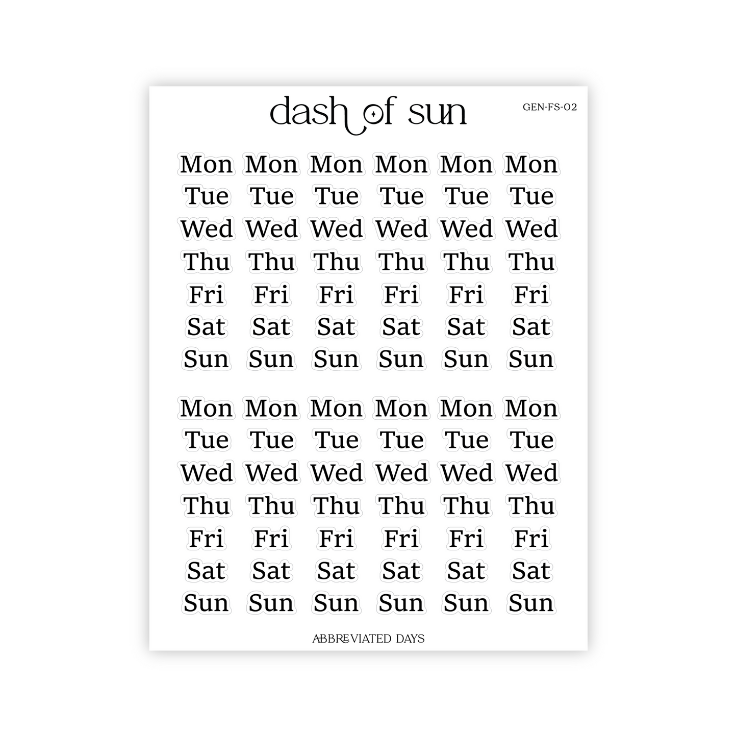 Abbreviated Days | Foiled Stickers