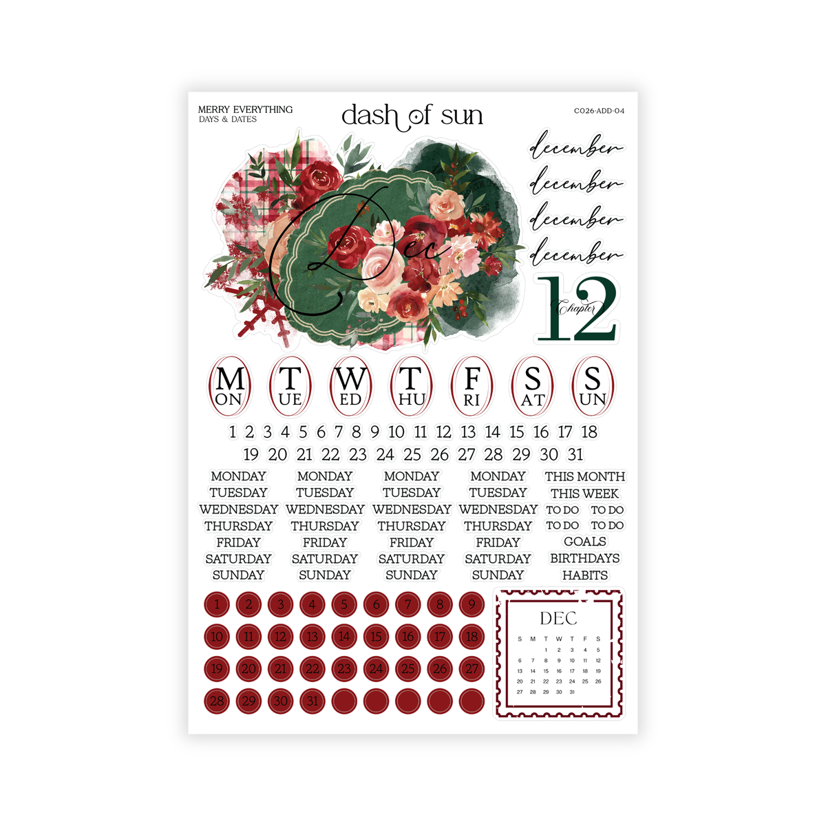 Merry Everything | Dec 2026 Monthly Dates & Dots
