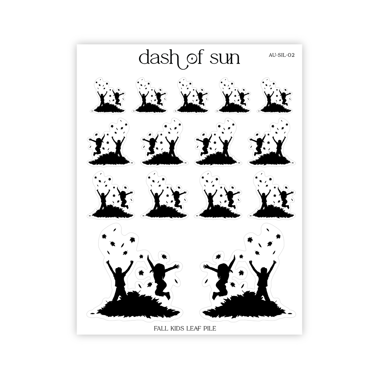 Fall Kids Leaf Pile Silhouette | Foiled Stickers