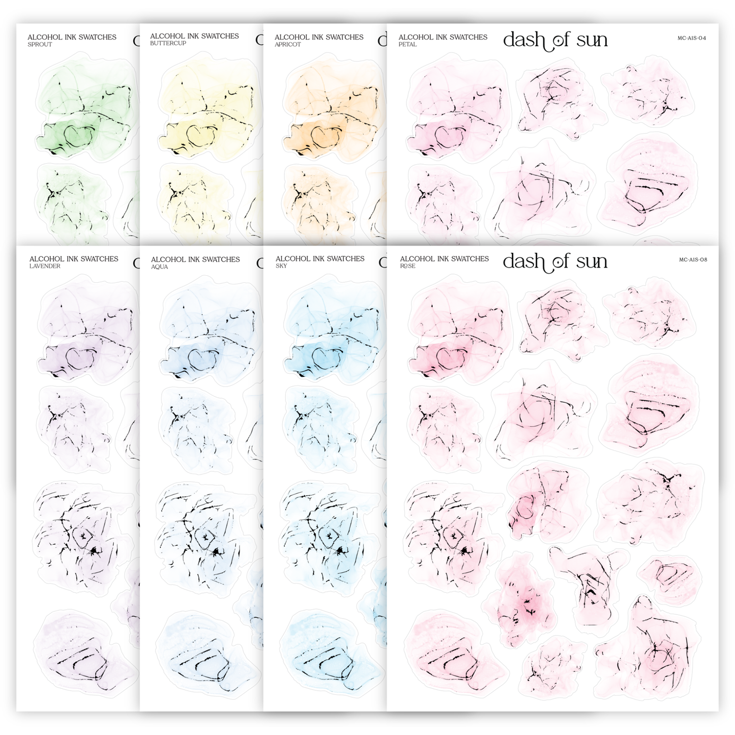 Alcohol Ink Swatches | Foiled Stickers | Spring Palette
