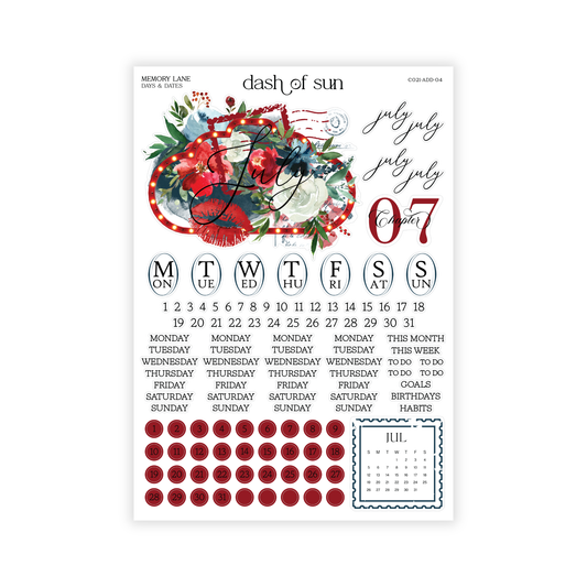 Memory Lane | July 2026 Monthly Dates & Dots